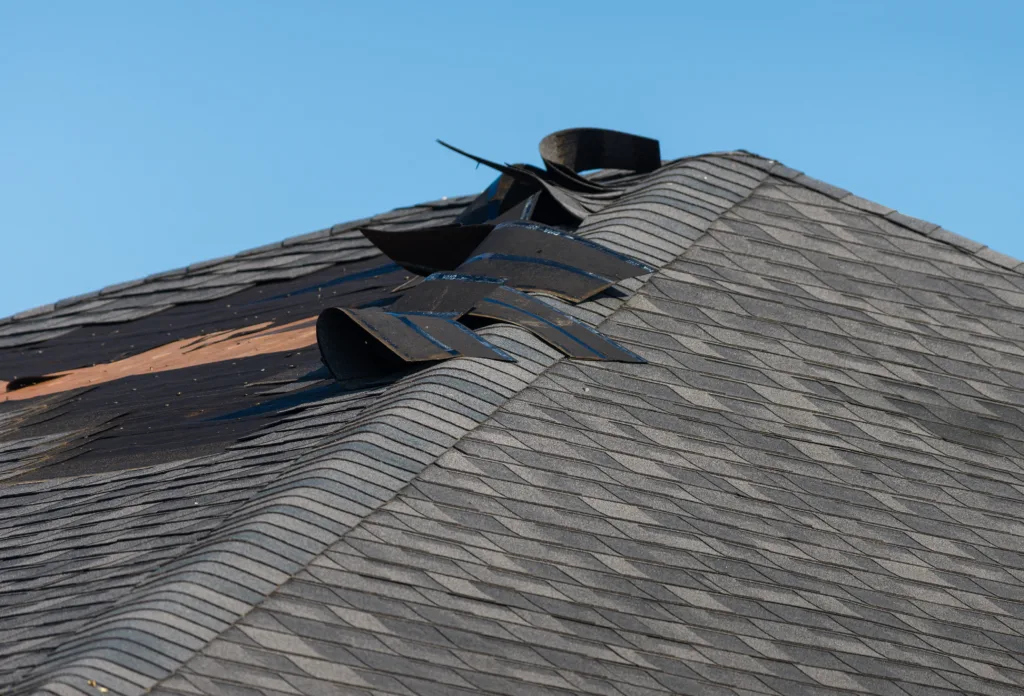Roof damaged by severe wind