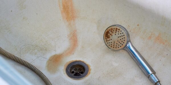 Moho en la bañera y en el cabezal de la ducha