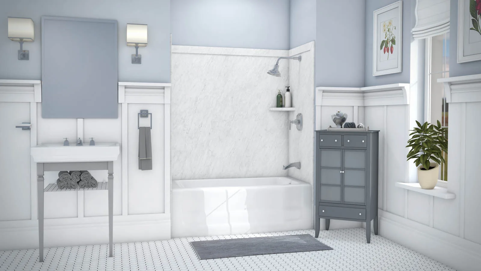 Sentrel Bath Systems Frost color. Tub/shower combo