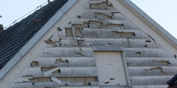 Vivienda con graves daños causados por el granizo en el revestimiento exterior