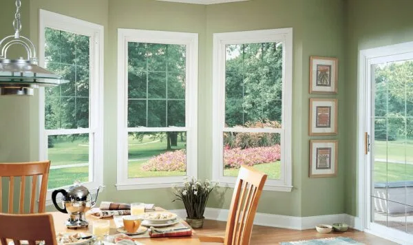 Attractive single-hung vinyl windows in a home's breakfast area.