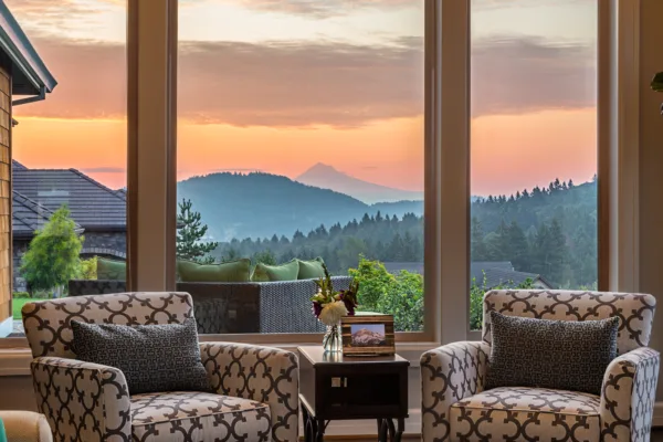 Beautiful Living Room with picture window displaying a Sunrise View.