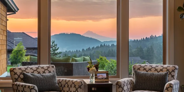 Beautiful Living Room with picture window displaying a Sunrise View.