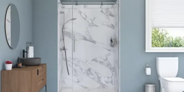 Sentrel Bath Systems Walk-in Shower in Calacatta White