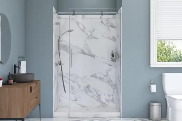 Sentrel Bath Systems Walk-in Shower in Calacatta White