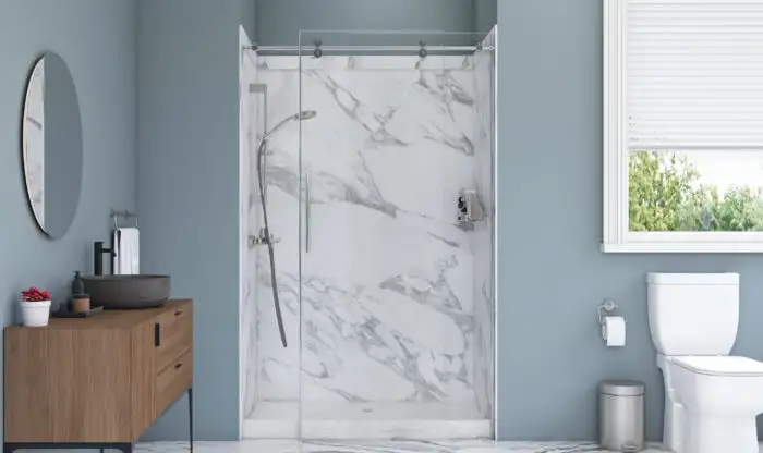 Sentrel Bath Systems Walk-in Shower in Calacatta White