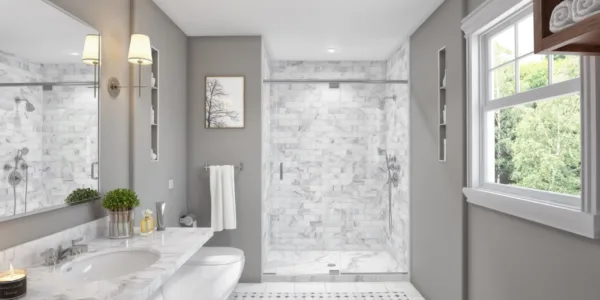 Sentrel White Pearl Royale SimTile Walk-in Shower