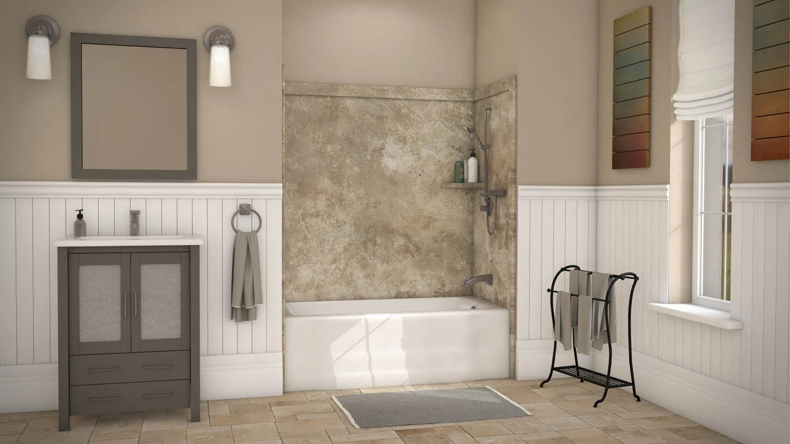 Sentrel Mocha Travertine Bath/shower combination