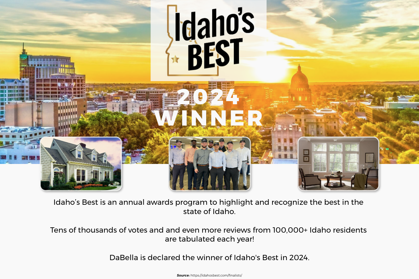DaBella nombrado uno de los mejores contratistas de ventanas en Idaho central y oriental por Idaho&#039;s Best™.