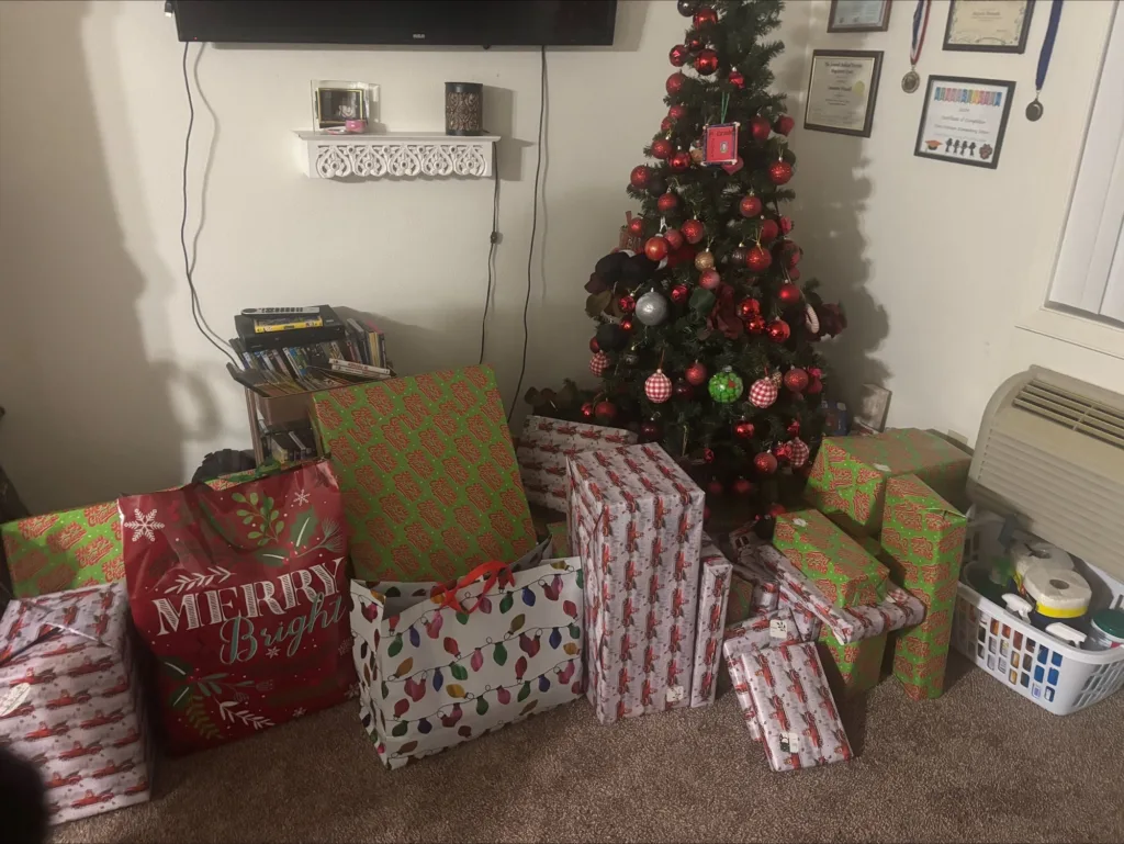 Wessels Family home in Idaho Falls, with DaBella's presents for the family. 