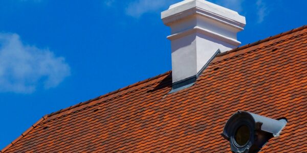 Red Tile Roof with Stucco Chimney With Apron Flashing