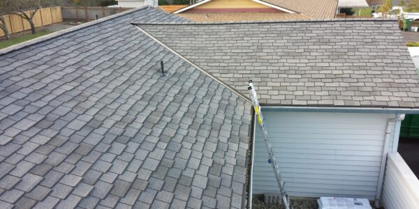 Asphalt roof showing signs of defective shingles and granular loss.